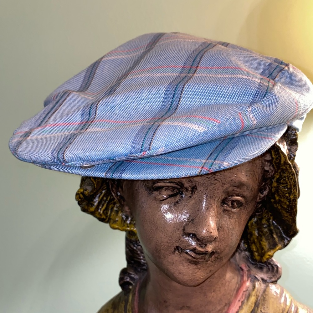 Blue plaid newsboy vintage hat